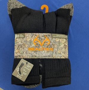 NWT Realtree Black and Gray Athletic Crew Boot Socks 10 Pack Shoe Size 6-12